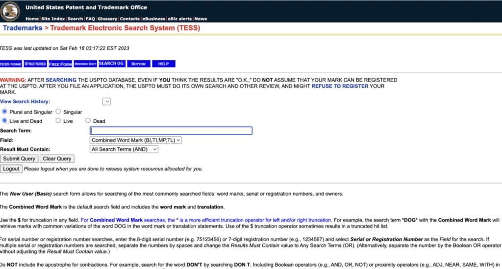 TESS Search Query Page
