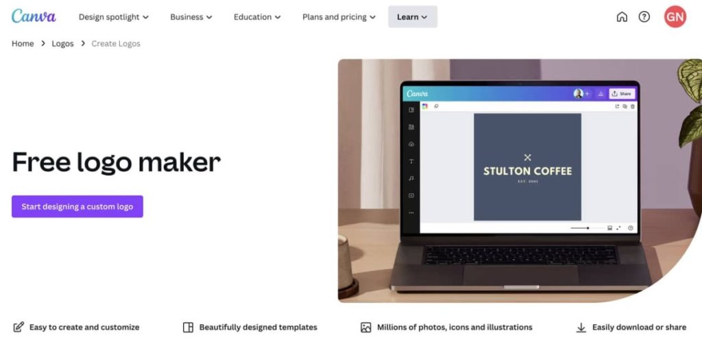 Canva free logo maker page